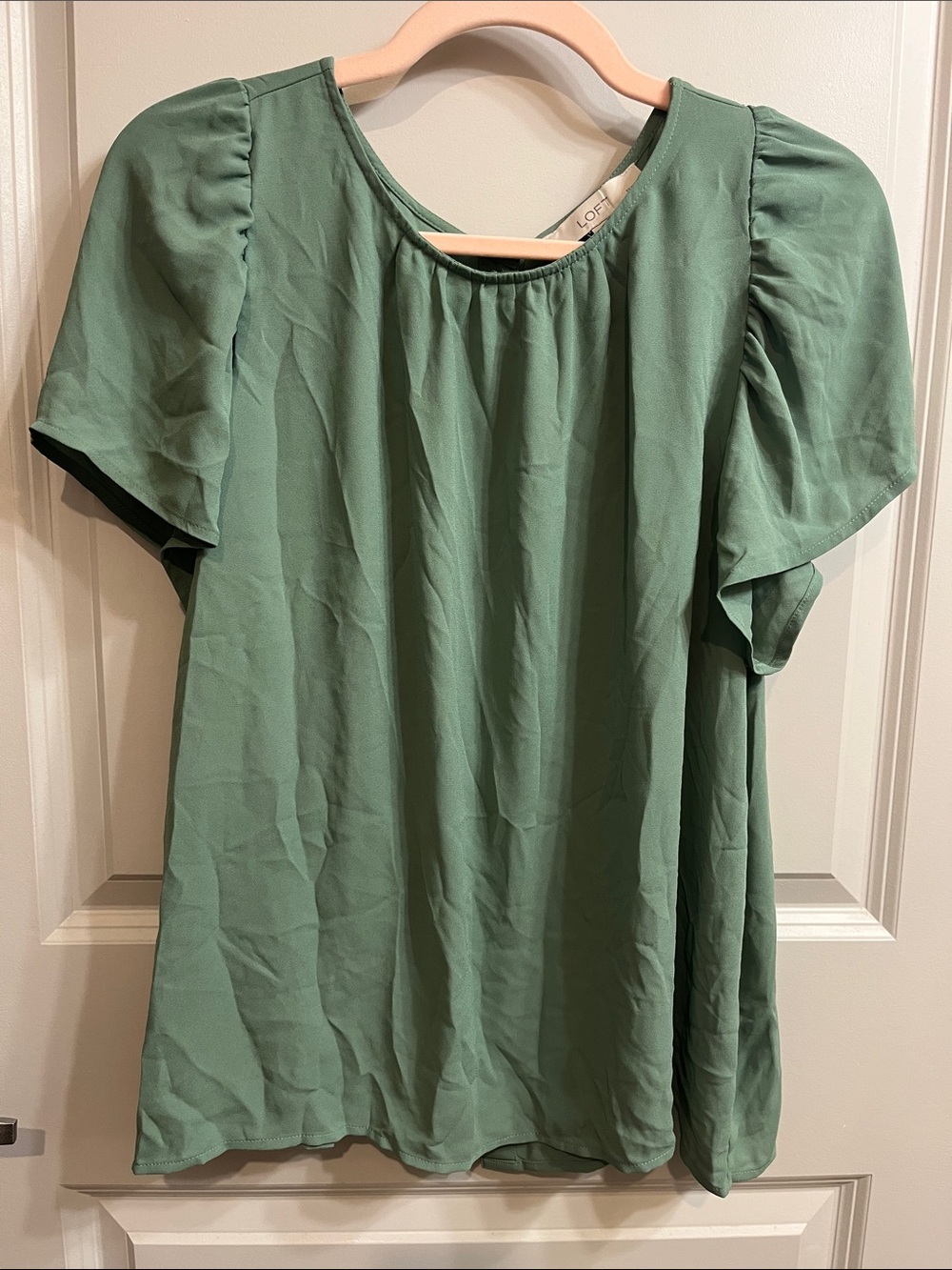 LOFT Sage Green Short Puff Sleeve Blouse